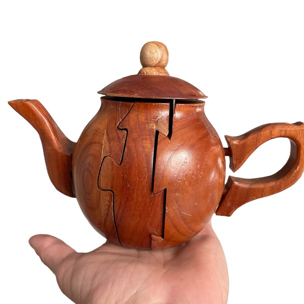 3D Wood Puzzle Tea Pot Jigsaw Handcrafted Wooden Teapot 3 Dimensional